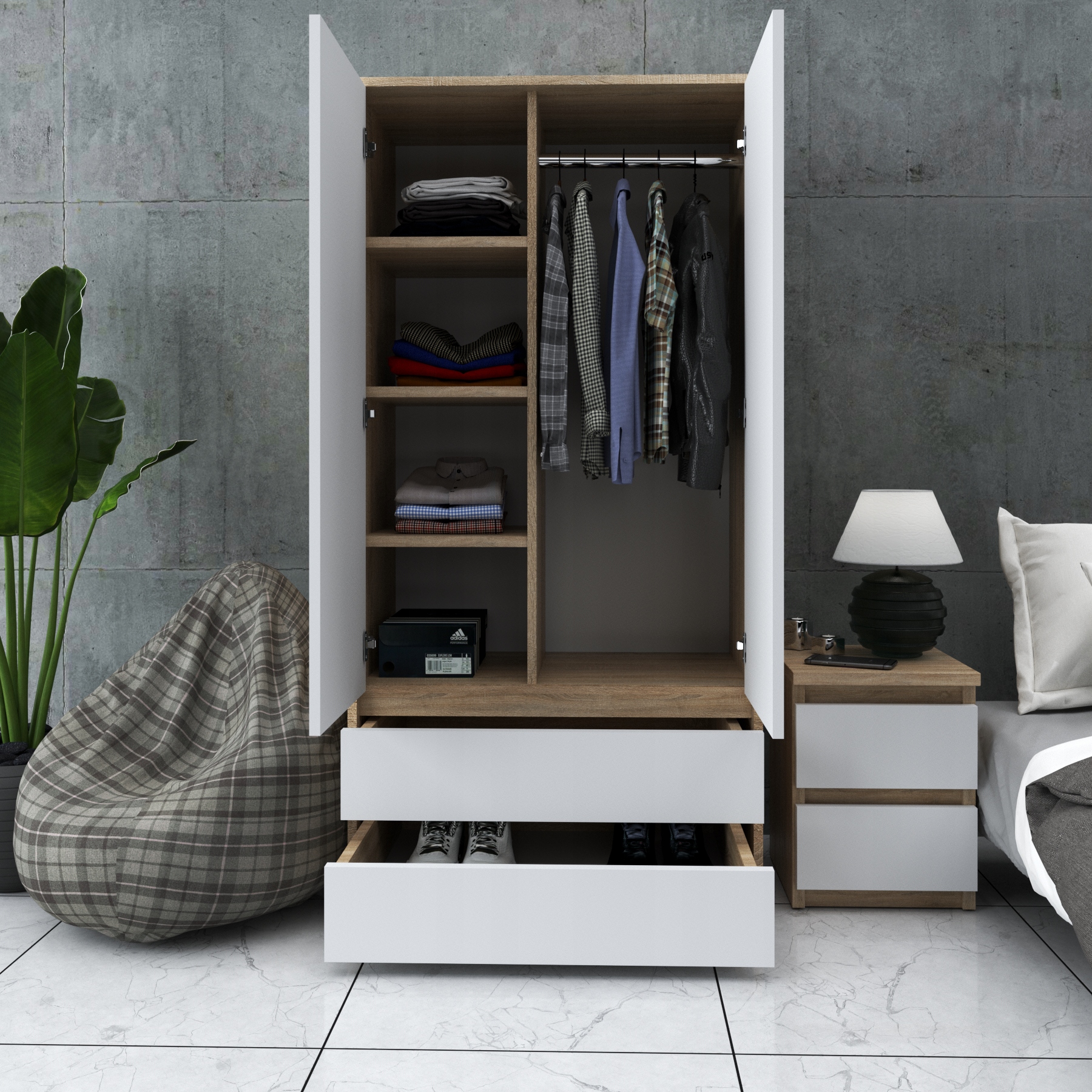 SZAFA DĄB SONOMA BIAŁA GARDEROBA Marka Stiv-Meble