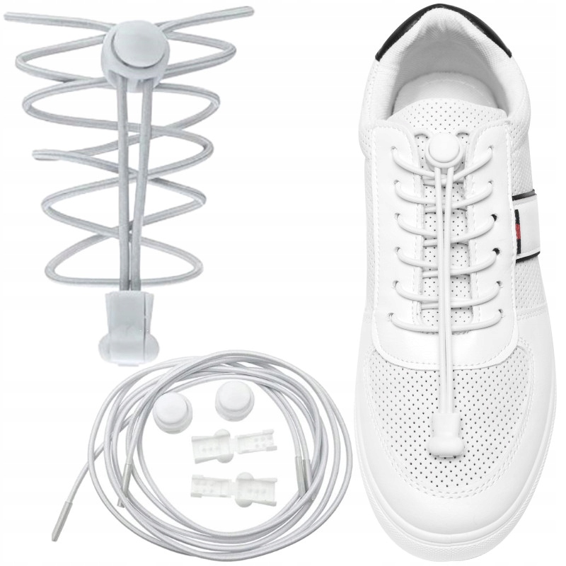 SZNURÓWKI SZNUROWADŁA DO BUTÓW SAMOZACISKOWE MOCNE ELASTYCZNE WYGODNE 2 SZT Kolor biały