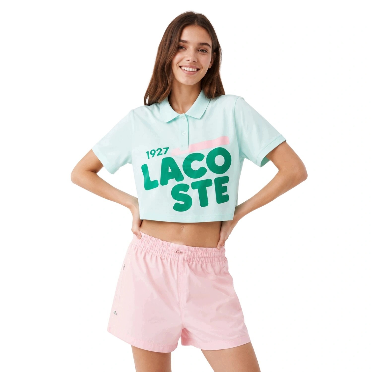 Dámská tričko Lacoste klasická bavlněná polokošile crop top zelená vel. 34
