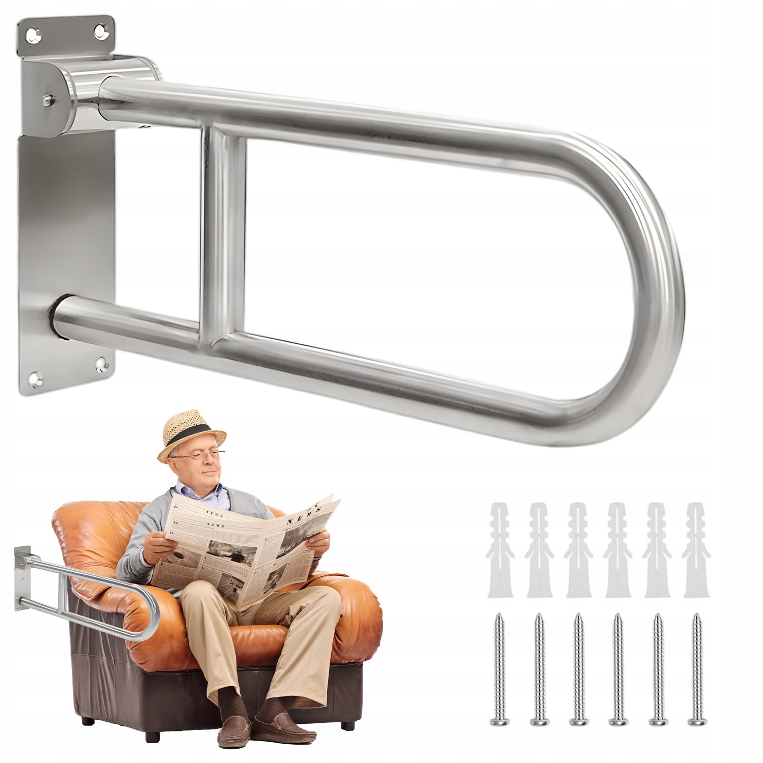 Uchwyt Uchylny 60CM Wc 350KG Stal Nierdzewna 304 Poręcz Składana Senior