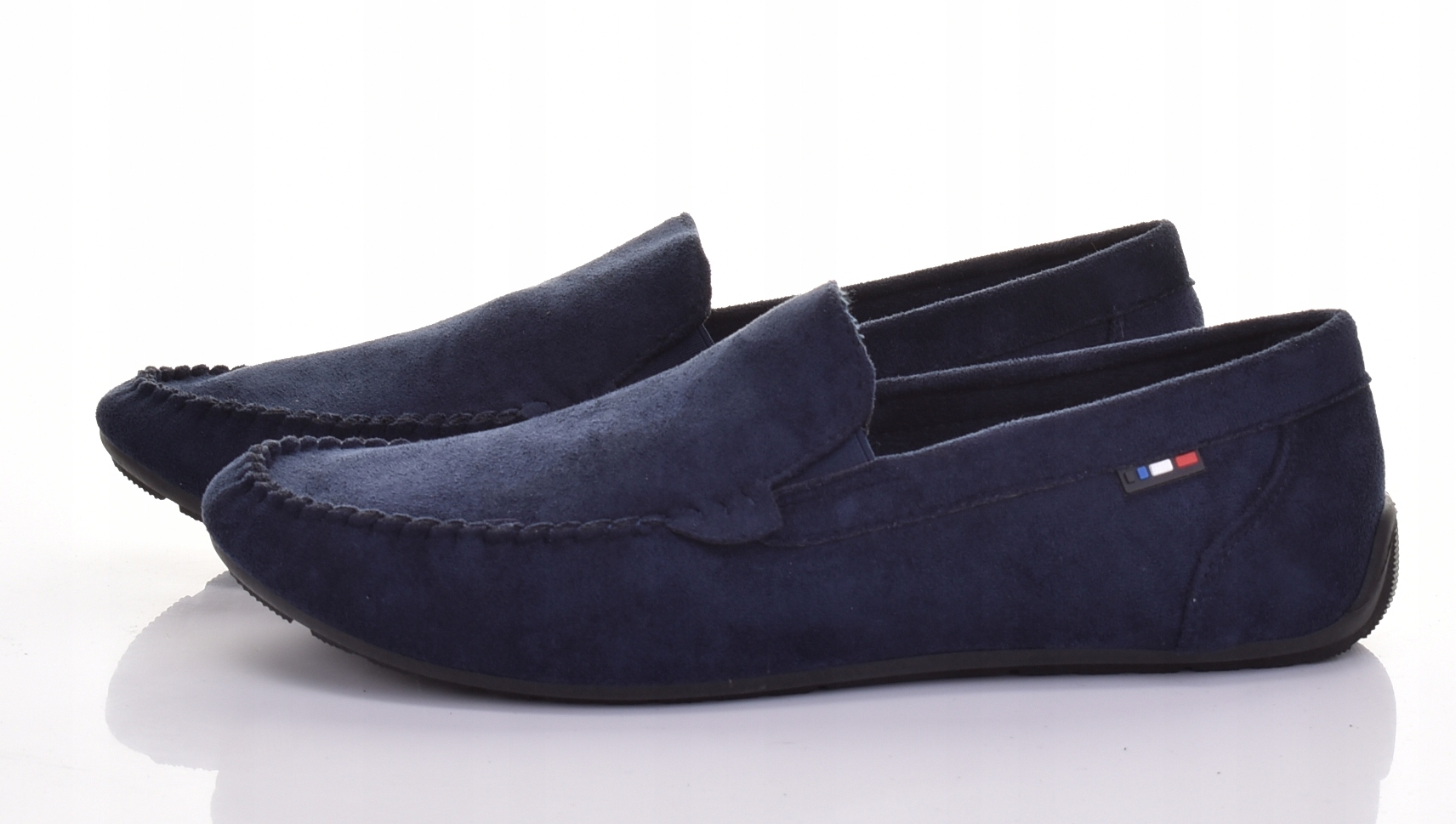 MOKASYNY MĘSKIE ELEGANCKIE OBUWIE WSUWANE CASUAL ZAMSZOWE GRANATOWE