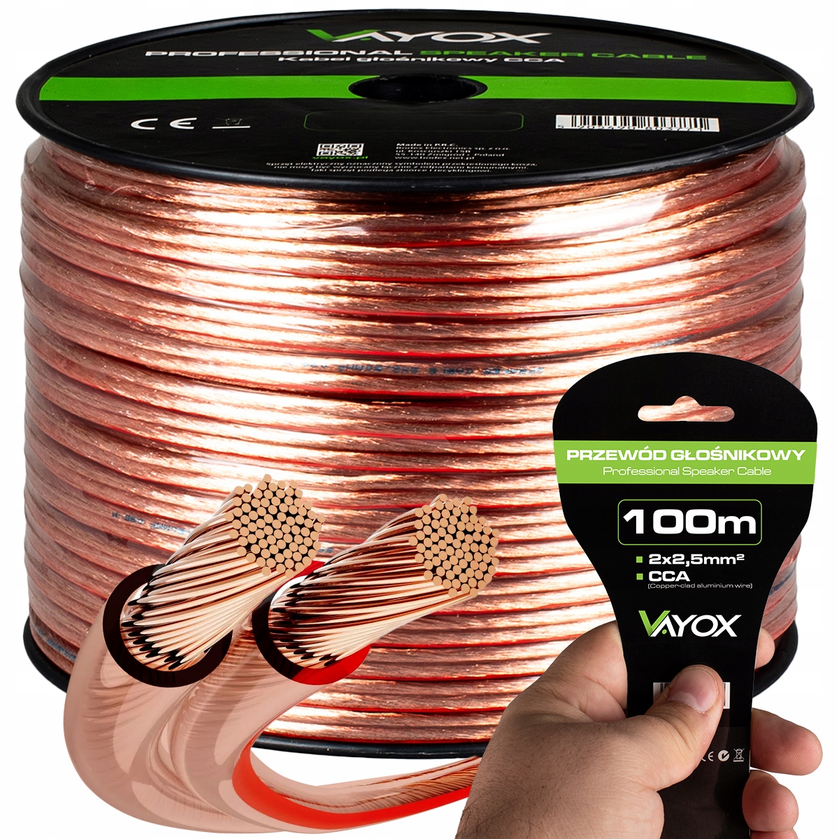 Reproduktorový Kabel Dvoužilový Profesionální Audio Kabel 2x2,5 mm 100 m Vayox