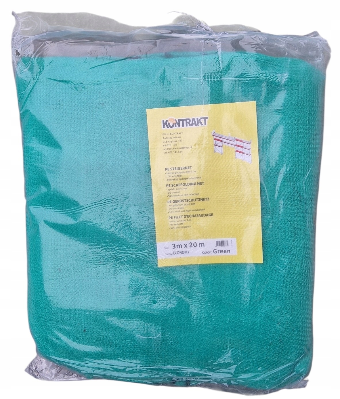 Ochranná síť na lešení zelená, silná, 3,07 x 20 m