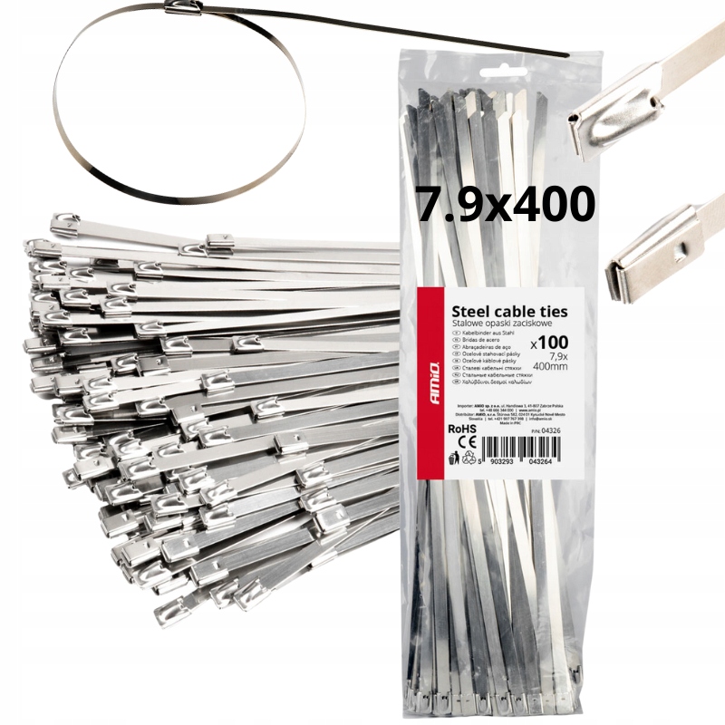 Opaski Zaciskowe Trytki Metalowe Stalowe 7,9X400MM 100SZT. Obejmy Opaska