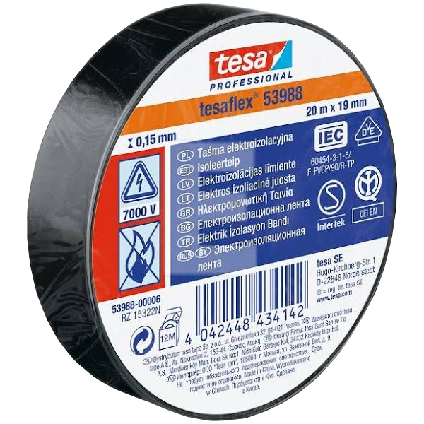 

Taśma Izolacyjna Pvc Czarna 19mm x 20m Tesa