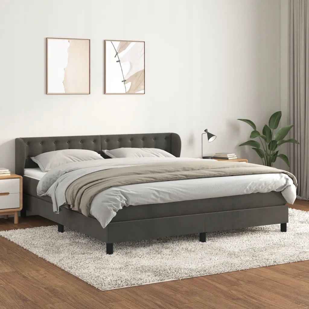 Box spring postel s matrací tmavě šedá 180x200 cm samet Šedá 3127746
