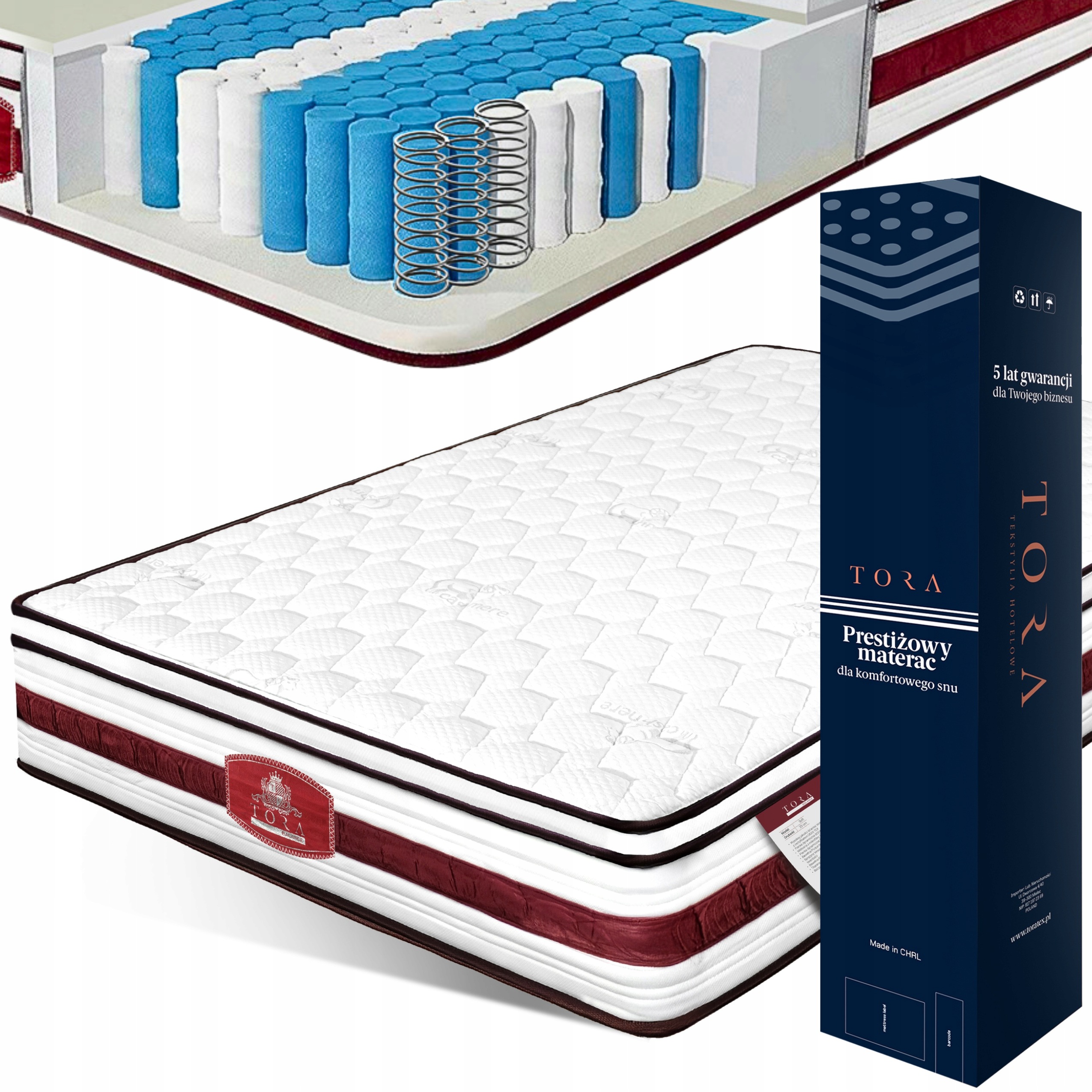 Materac 160x200 H3 Średnio twardy Sprężynowy Kieszeniowy Topper Tora 25 cm