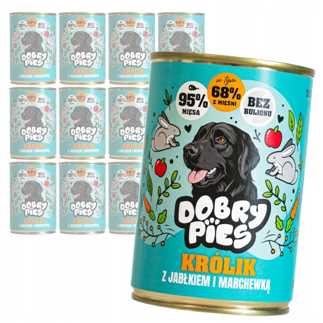 Levně Dobry Pies 12x400 g Vlhké Krmivo pro dospělé psy Králík Jablko a Mrkev