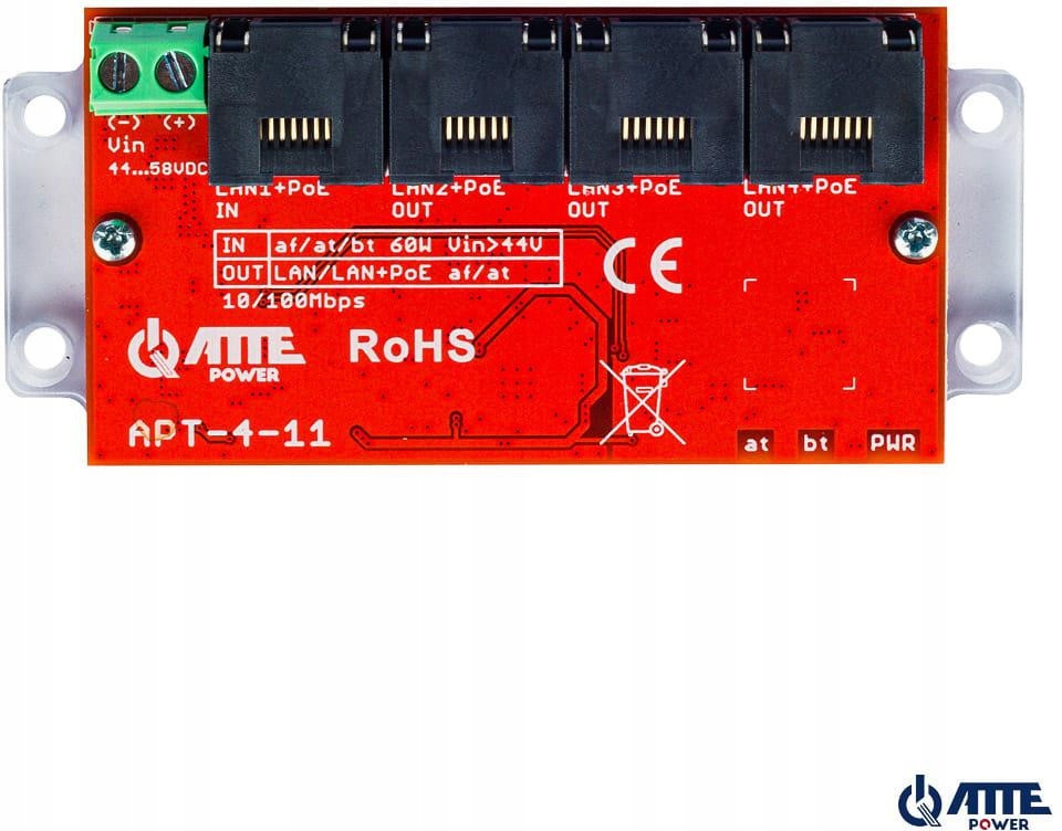 Atte APT-4-11 Switch PoE 4 portový 10/100Mbps, extender
