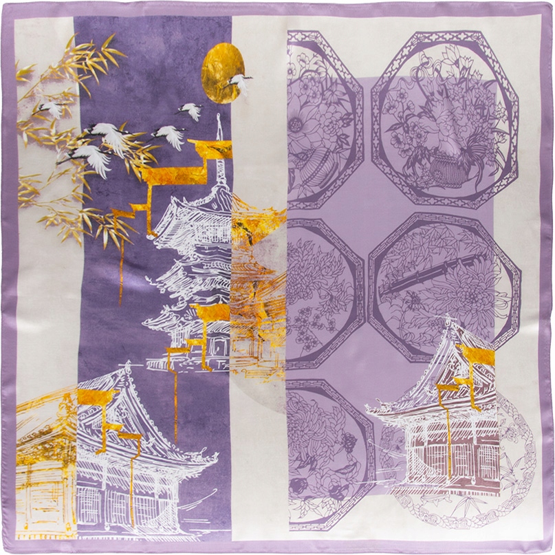 Hedvábná šála Dámská velká šála 100% hedvábí 88 x 88 cm Šála Fialová