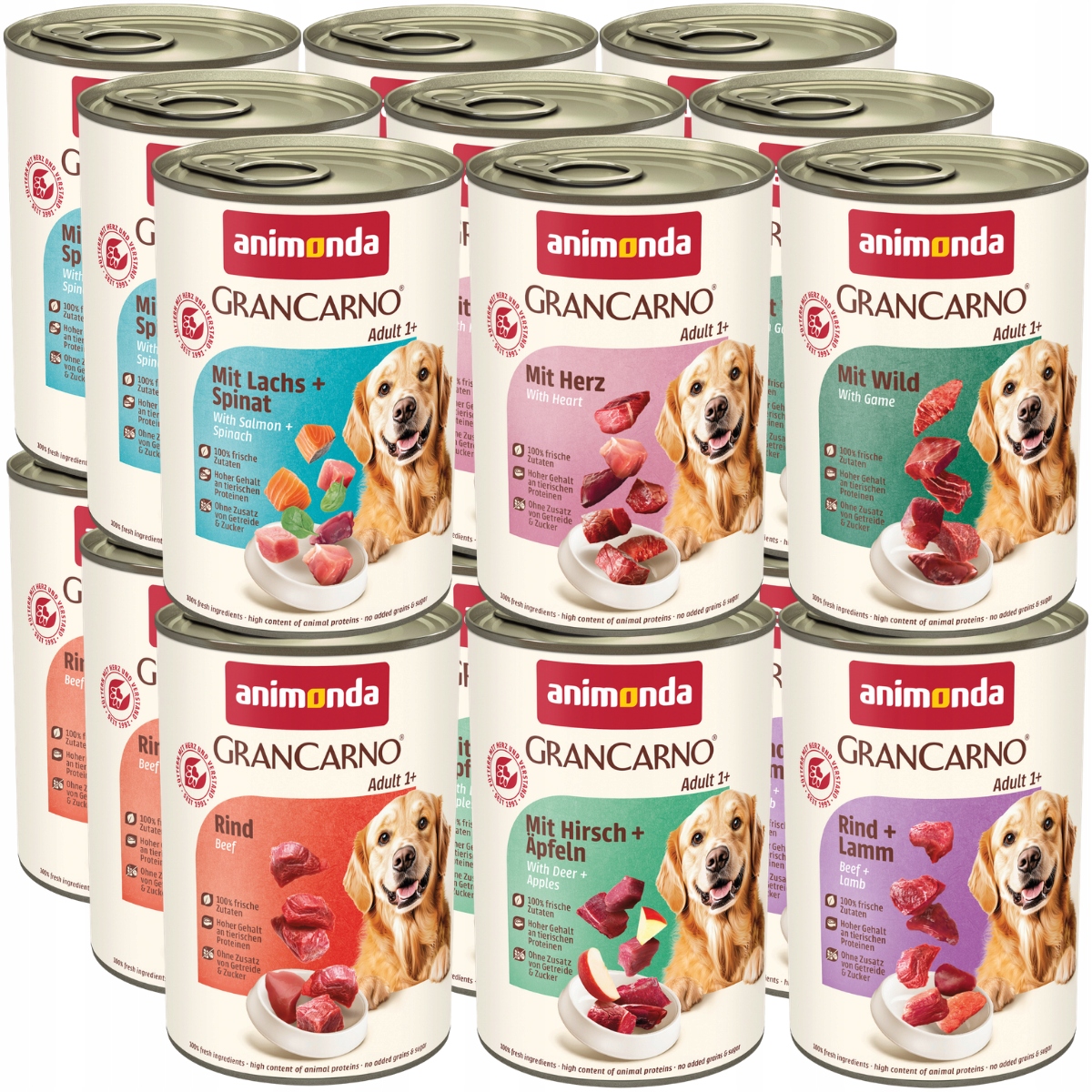 Animonda GranCarno Adult konzerva Set 18x400g – MIX 6 příchutí Bez Drůbeže