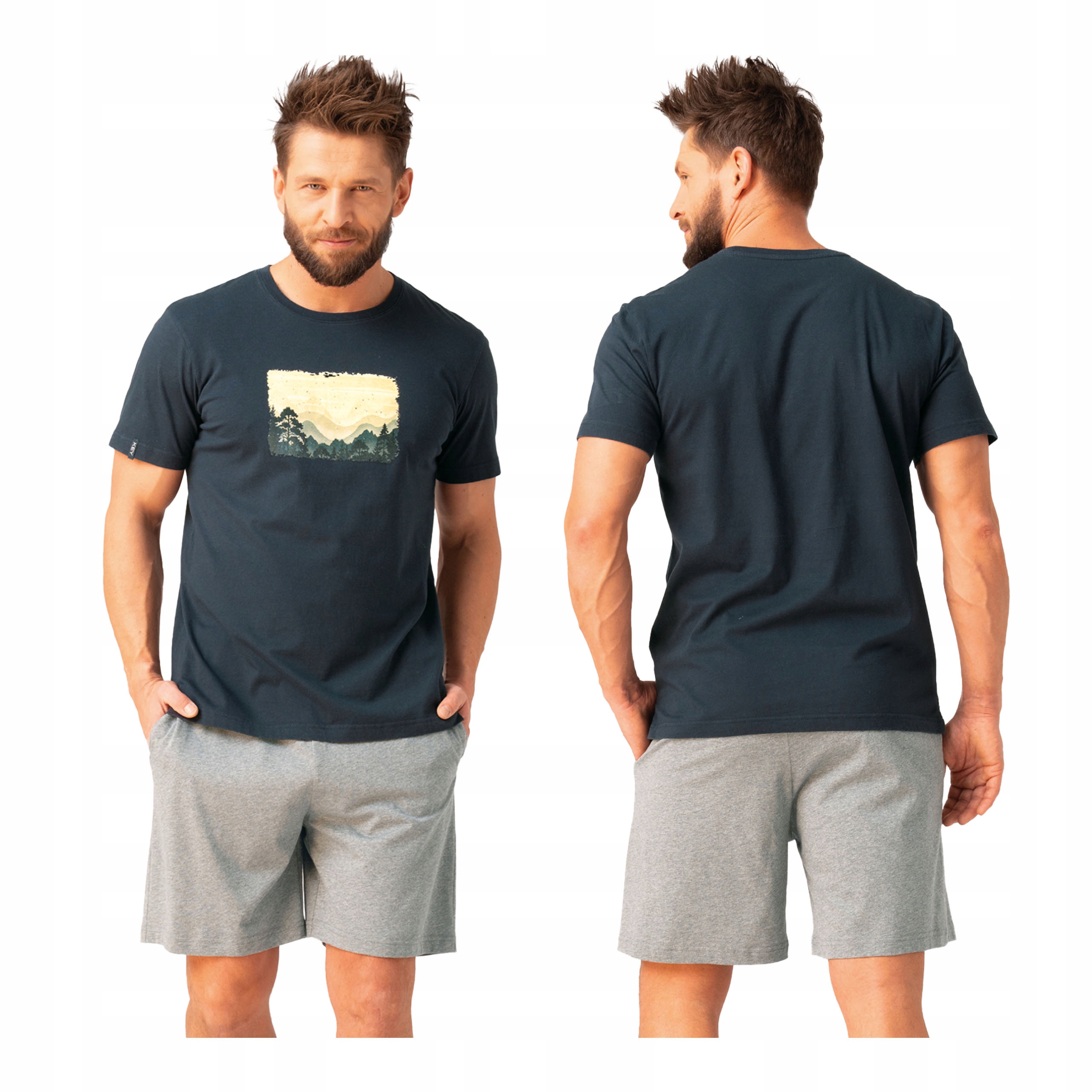 Pánské bavlněné pyžamo s krátkým rukávem, krátké kraťasy 4XL, krátké šortky Key