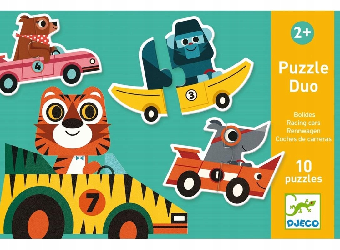

Wyścigówki Puzzle dwuelementowe 10 pojazdów Djeco
