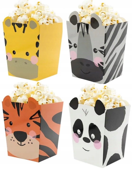 PUDEŁKA PAPIEROWE NA POPCORN ZOO SAFARI 4 SZT 13224598289 Allegro.pl