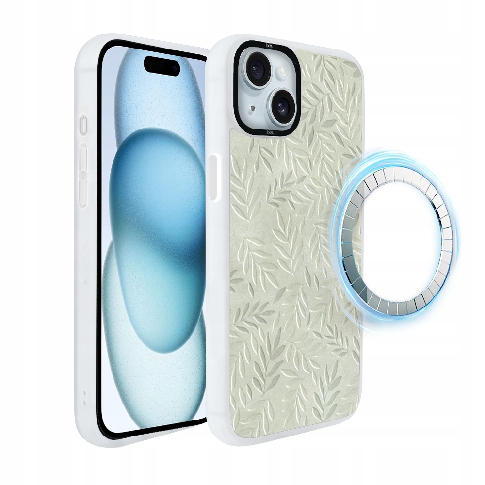 Pouzdro pro iPhone 15 Plus Ibizu DropGuard Matt s MagSafe, olivová stopa, bílé