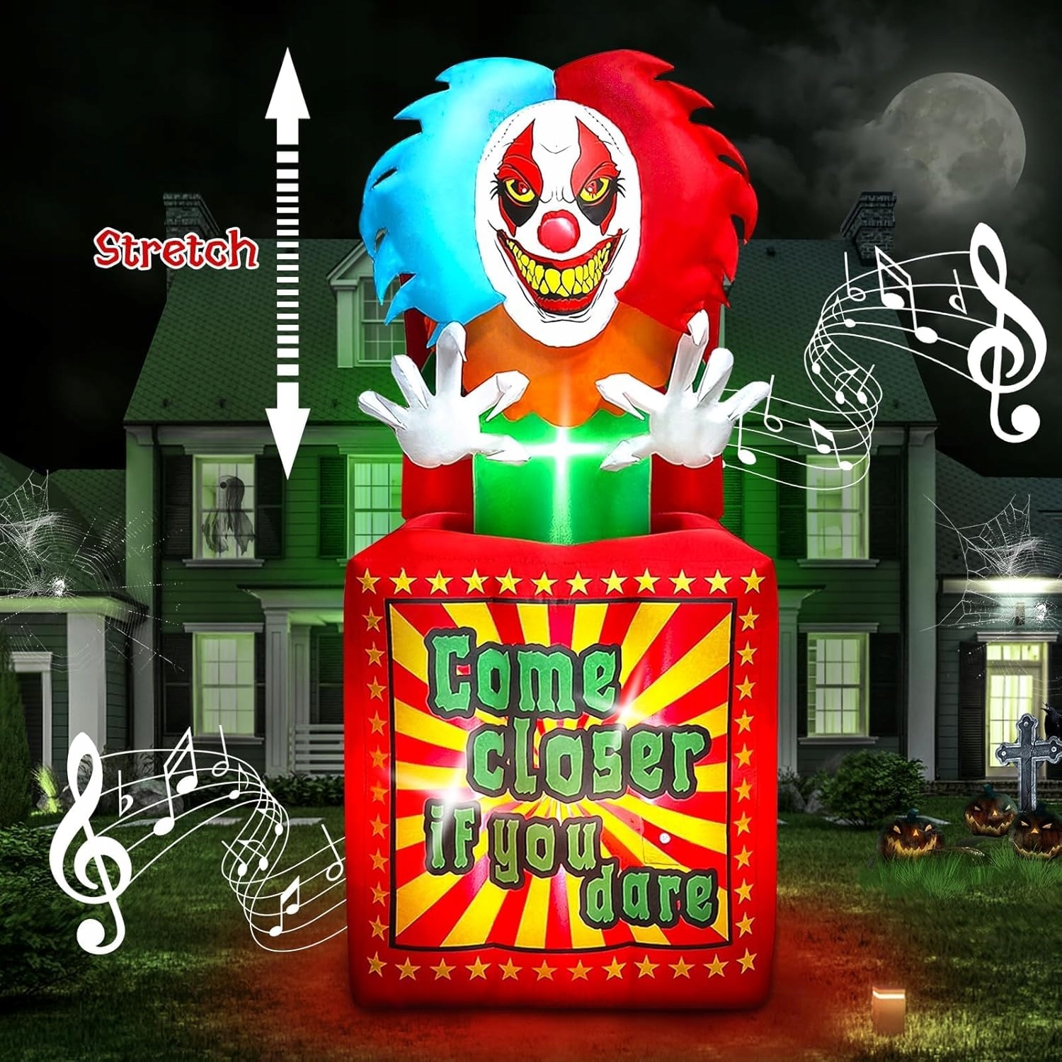 Animovaný Nafukovací Klaun 2 M S Hudbou A Ledem, Strašidelná Halloweenská Dekorace
