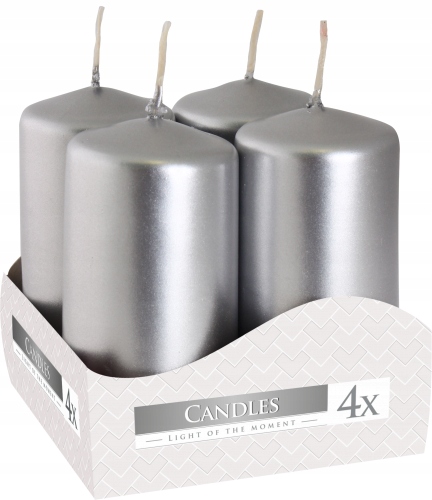 

4 Szt Świece Wotywne Walce Pień 9H Srebrne Bispol
