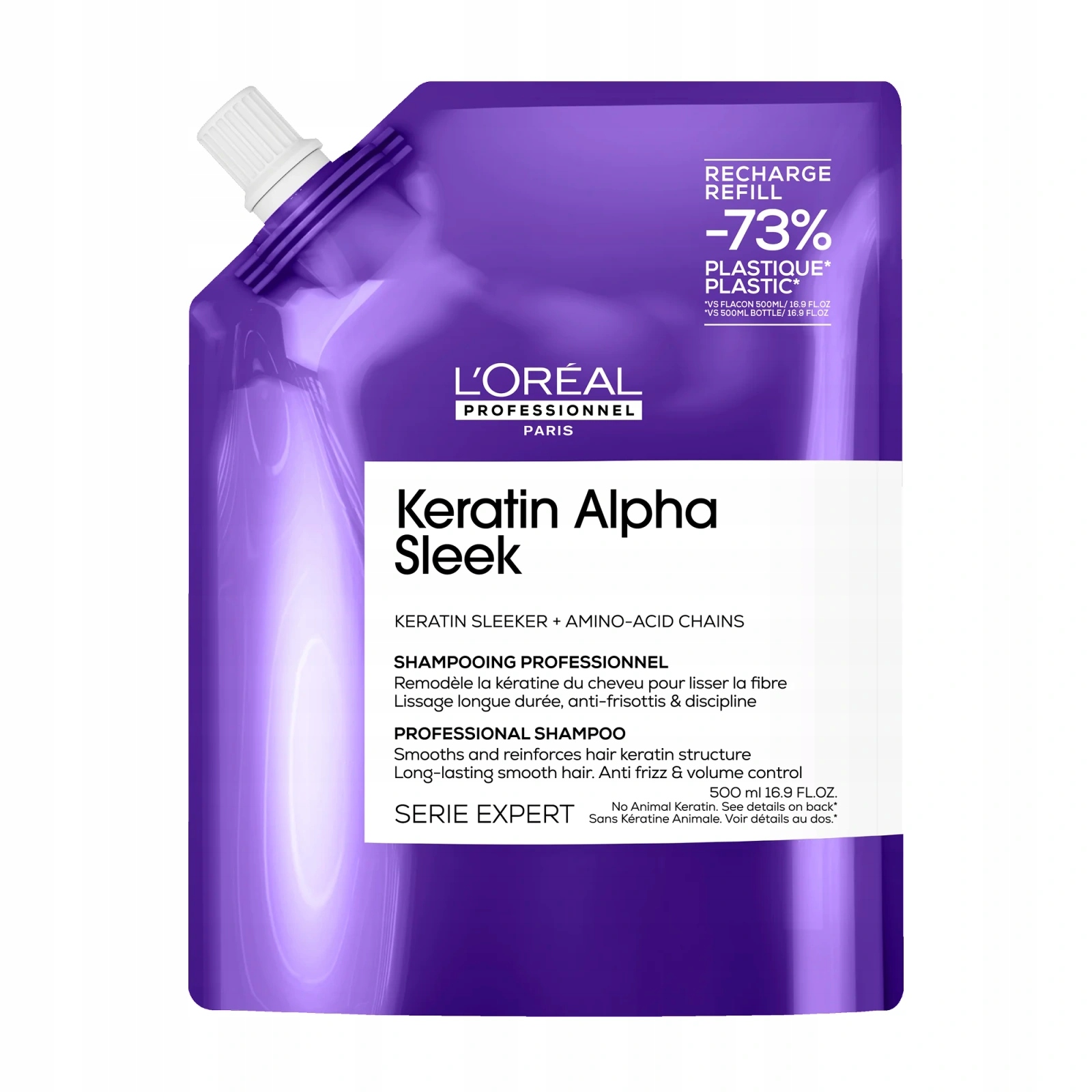 L'Oreal Keratin Alpha Sleek Šampon Vyhlazující Pro Vlasy Refill 500ml