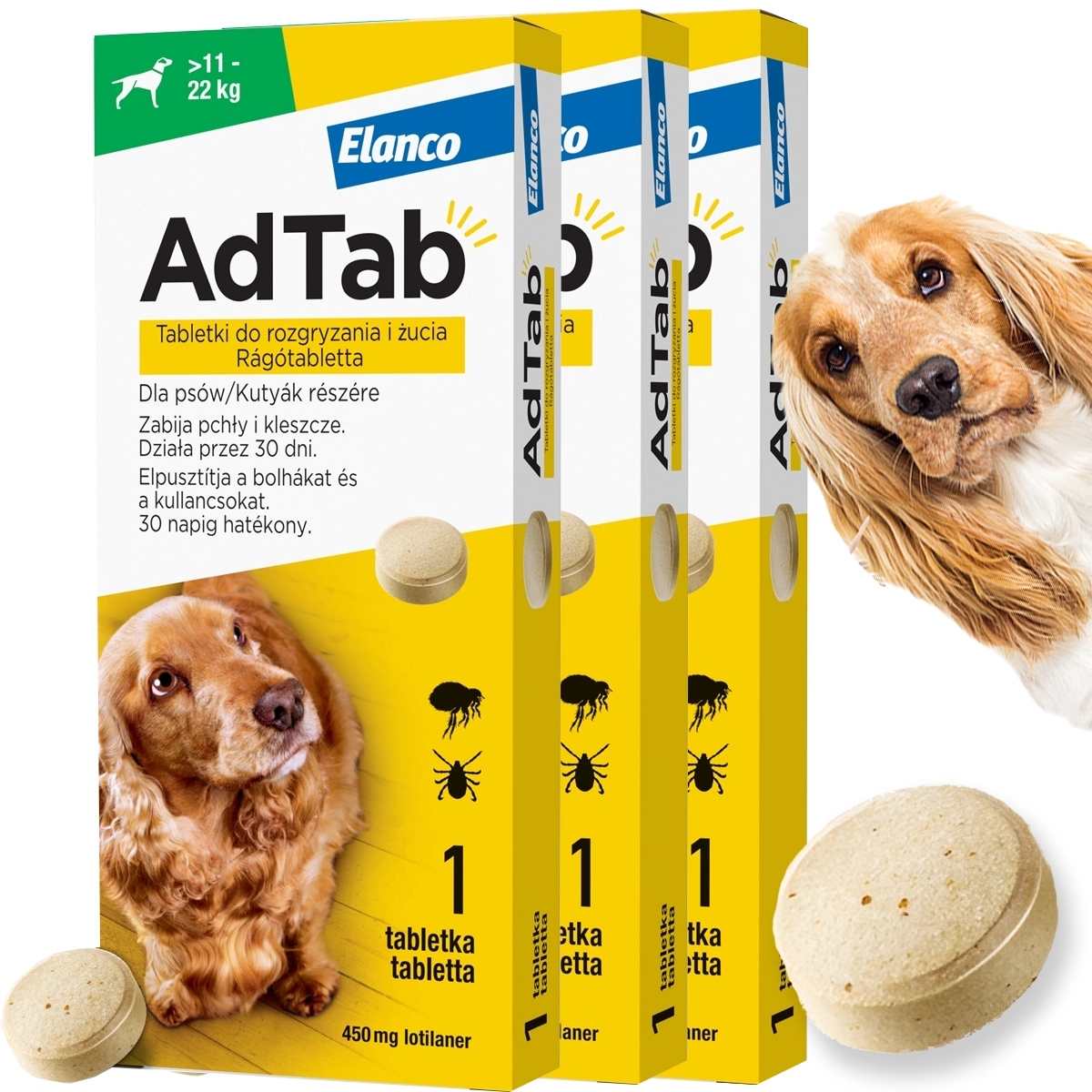 Tabletki na Kleszcze Pchły na 3 miesiące dla Psa 11-22 kg masy ciała