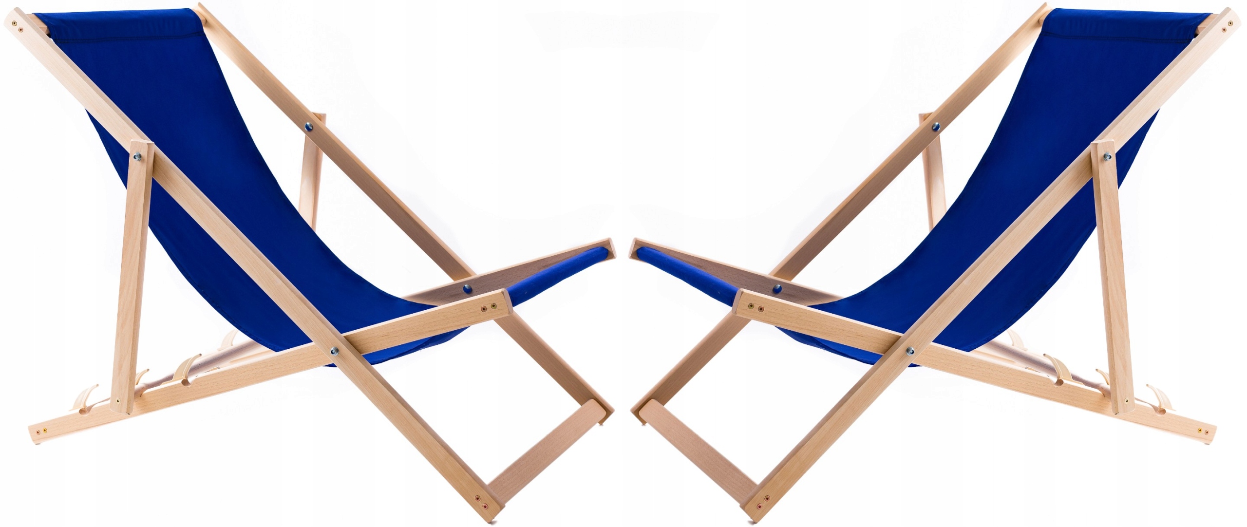 2 X Skladací Drevený Záhradný Plážový Ležadlo Woodok, Modrá Tkanina