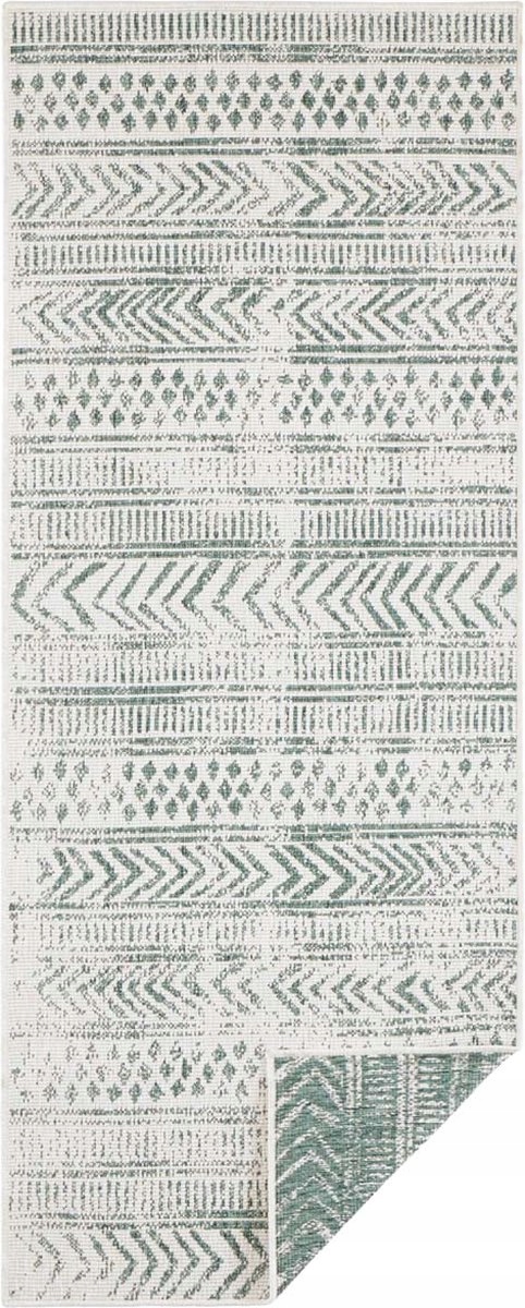 Behúň zeleno krémový na terasu, šnúrkový, 80 x 350 cm