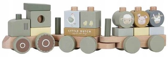 LITTLE DUTCH POCIĄG TRAKTOR DREWNIANY KLOCKI WAGONIKI LITTLE FARM