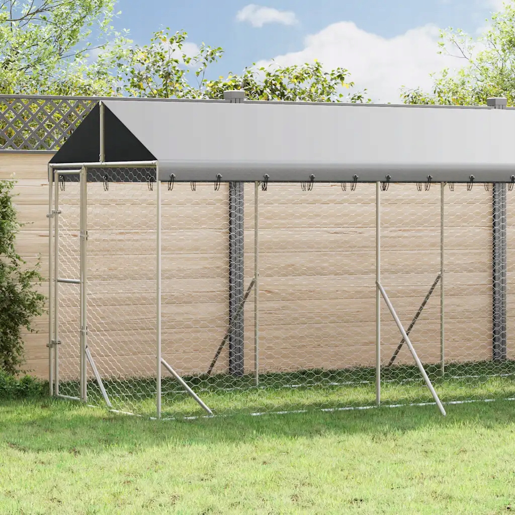 vidaXL Venkovní psí kotec se střechou stříbrný 2 x 14 x 2,5 m ocel