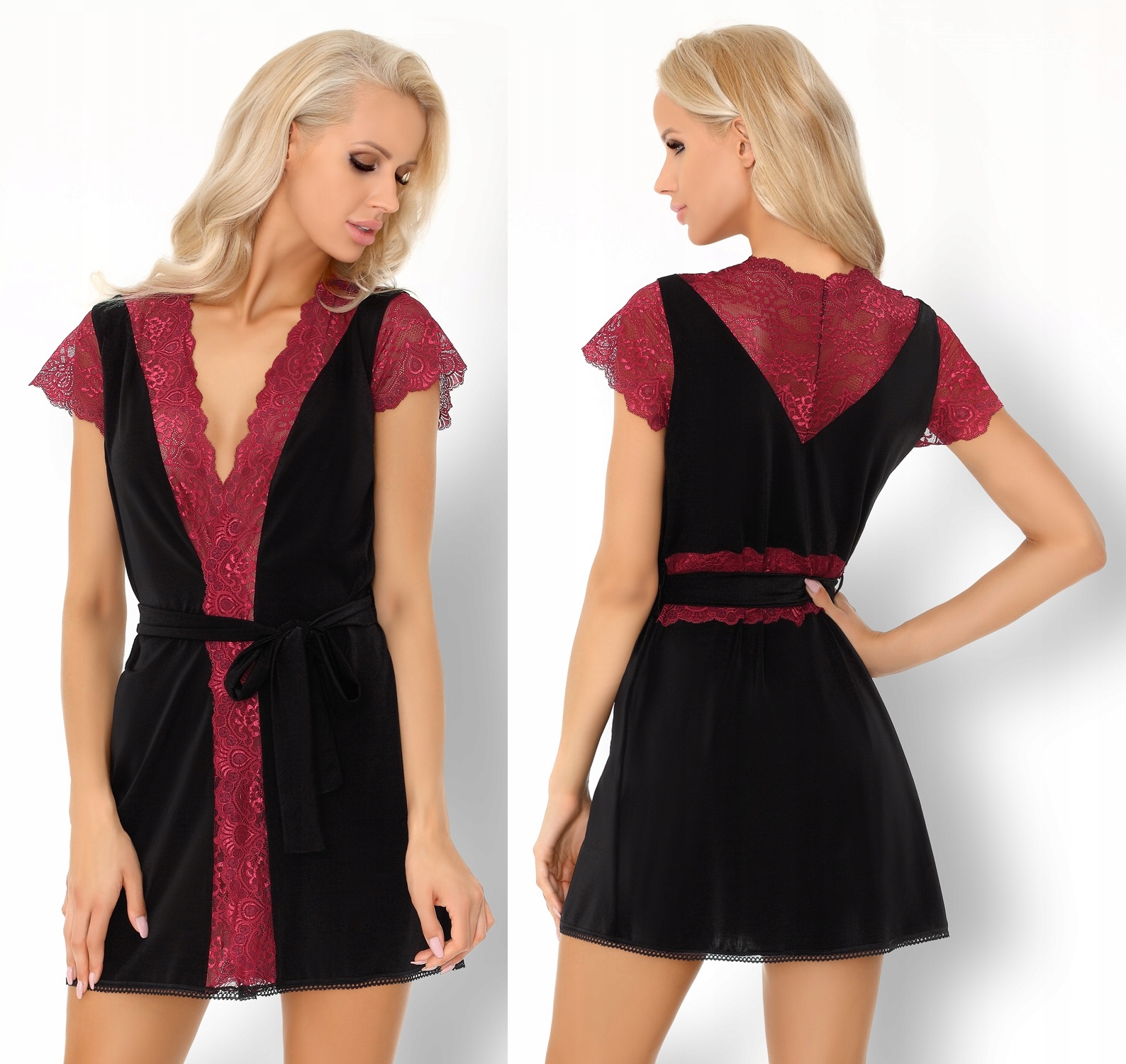 

Czarny Zestaw Szlafrok Z Koronką + Stringi L XL