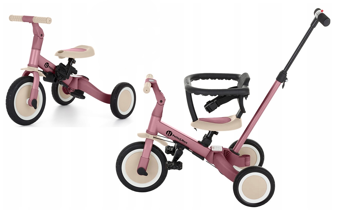 Petite&Mars Turbo Wielofunkcyjny trójkołowy rowerek 5w1 Dusty Rose