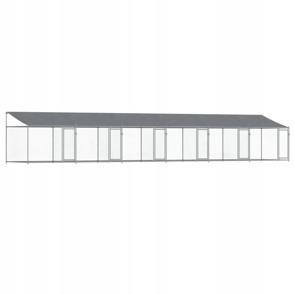 Levně Klec pro psa, se střechou a dveřmi, šedá, 12x2x2 m, ocel