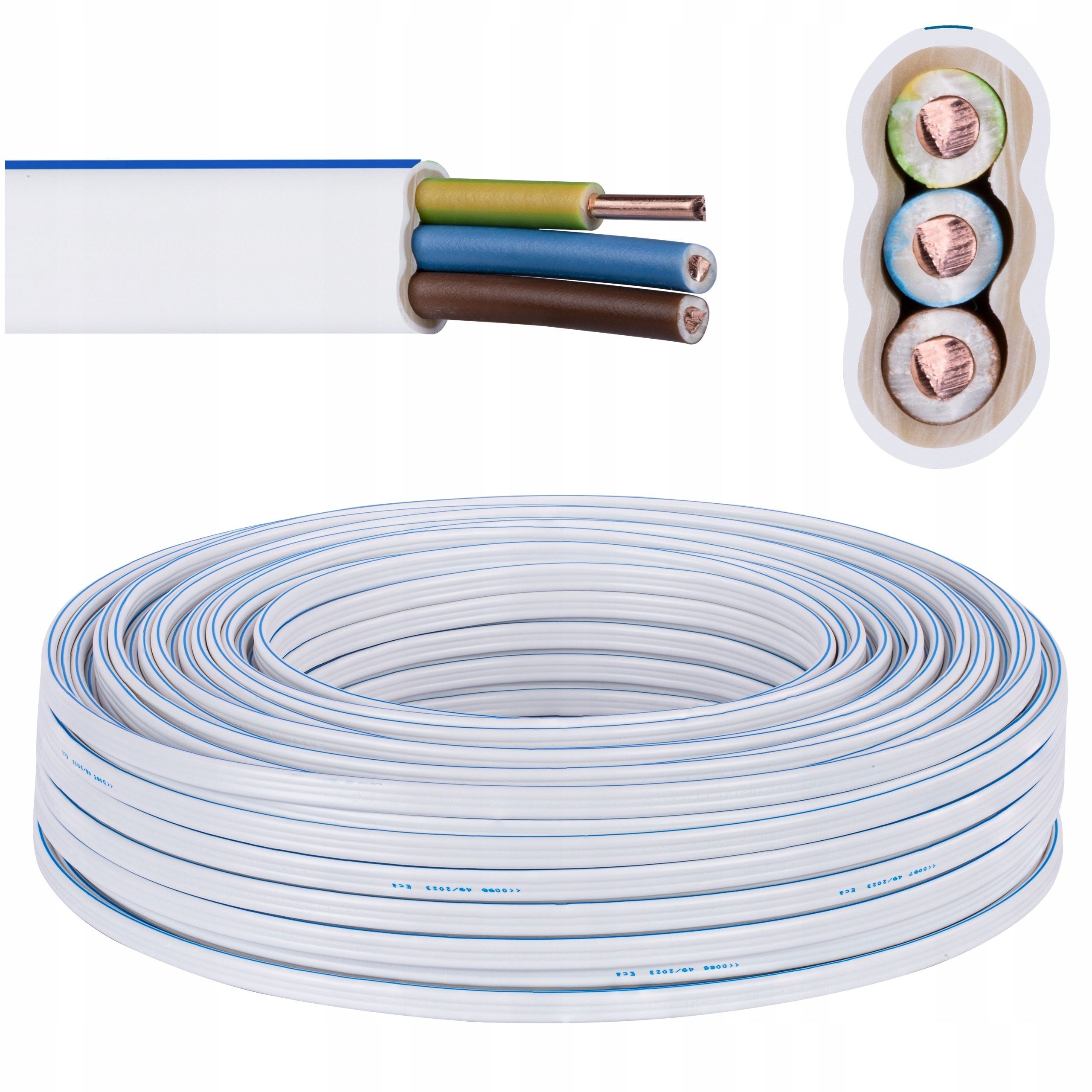 Przewód kabel płaski YDYp 3x1,5mm2 450/750V drut miedź Nkt instal Plus 100m