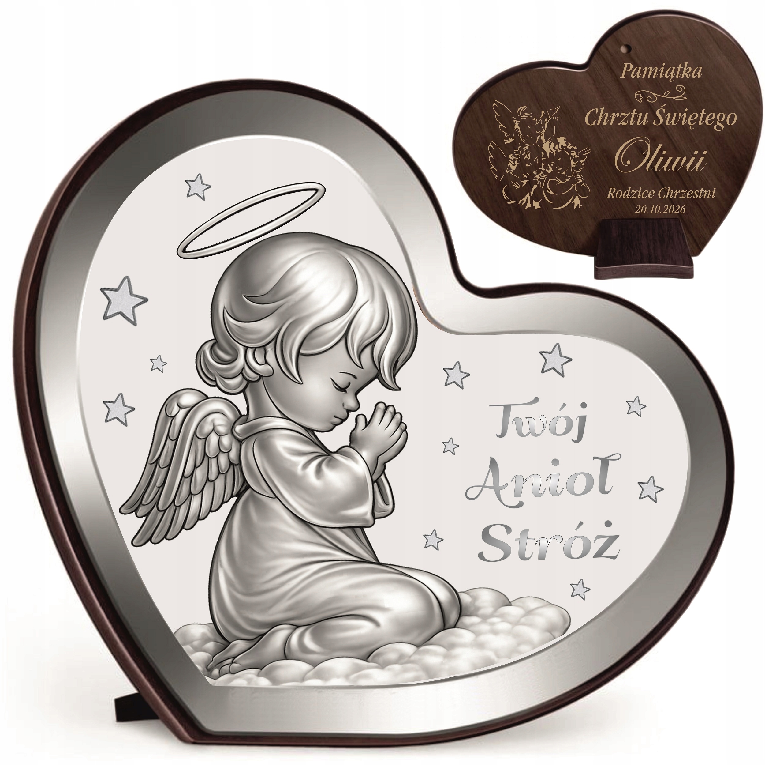PAMIĄTKA CHRZTU ŚW. OBRAZEK Z ANIOŁ STRÓŻ PREZENT na Chrzest Roczek GRAWER