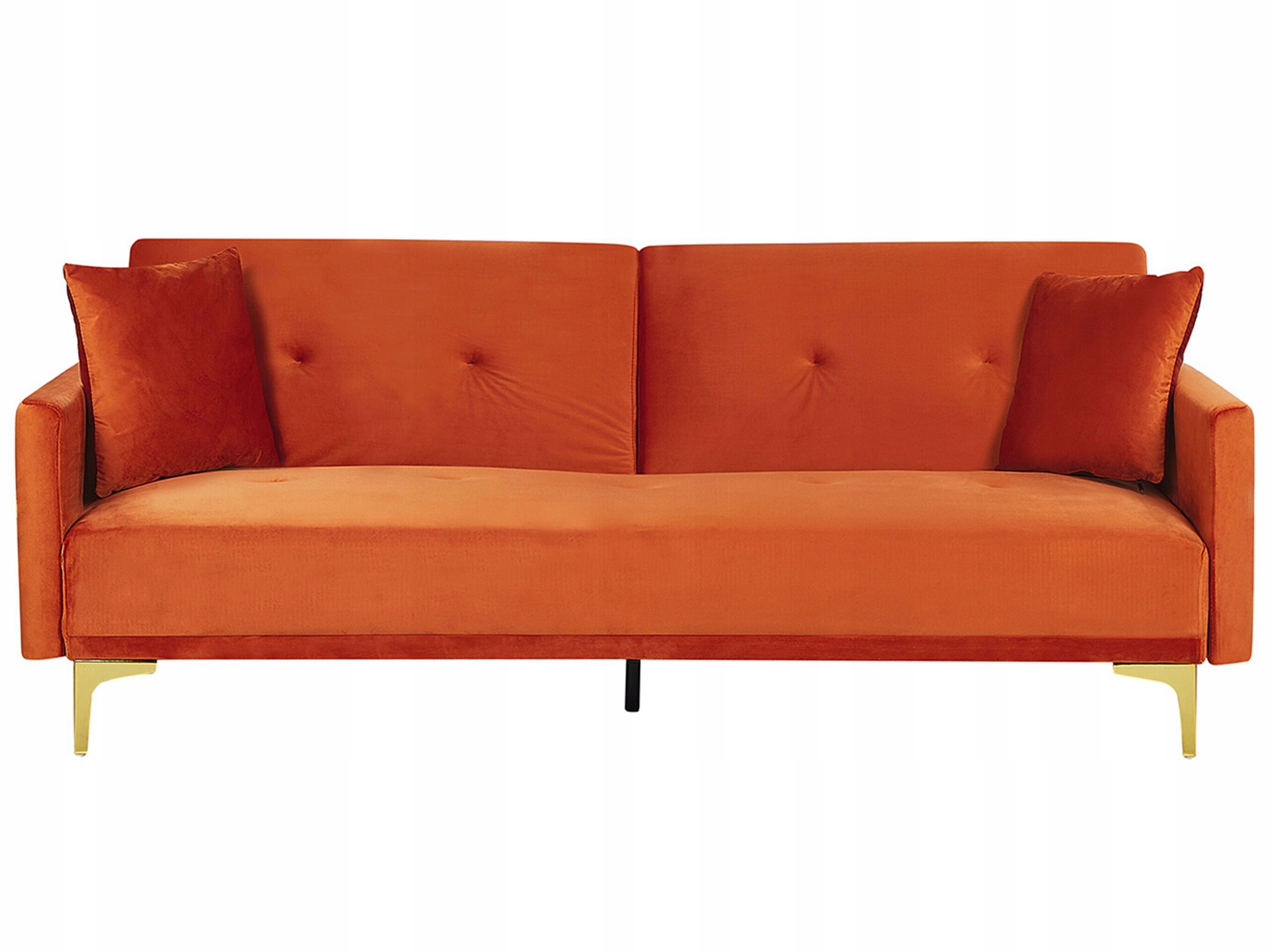 Sofa welurowa funkcja spania pomarańczowa