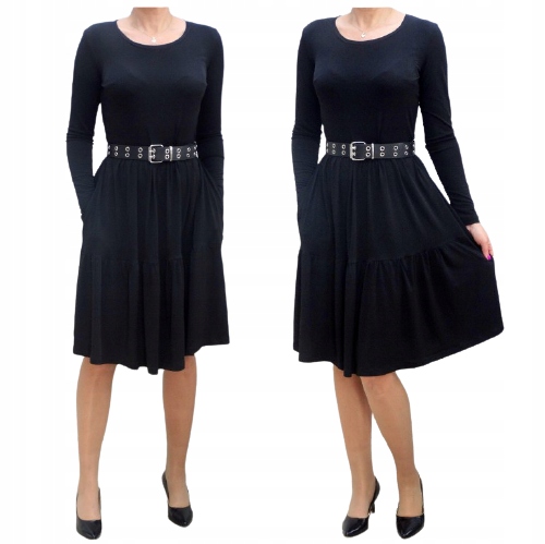 

Czarna Elegancka Sukienka Boho Falbany r42 (34-56