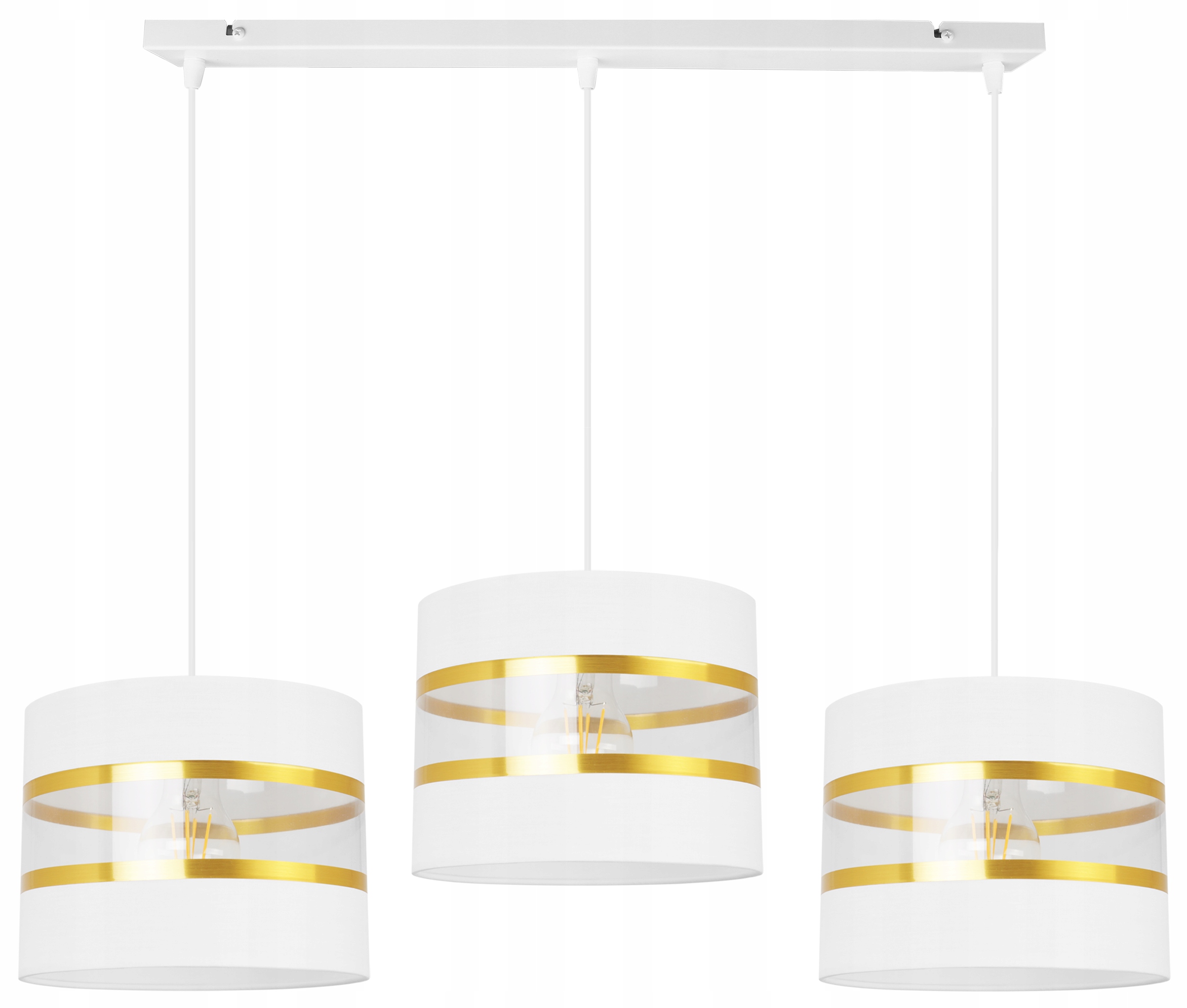 Závěsná Stropní Lampa, Trojitý Lustr Glamour, Bílo-zlaté Stínidlo