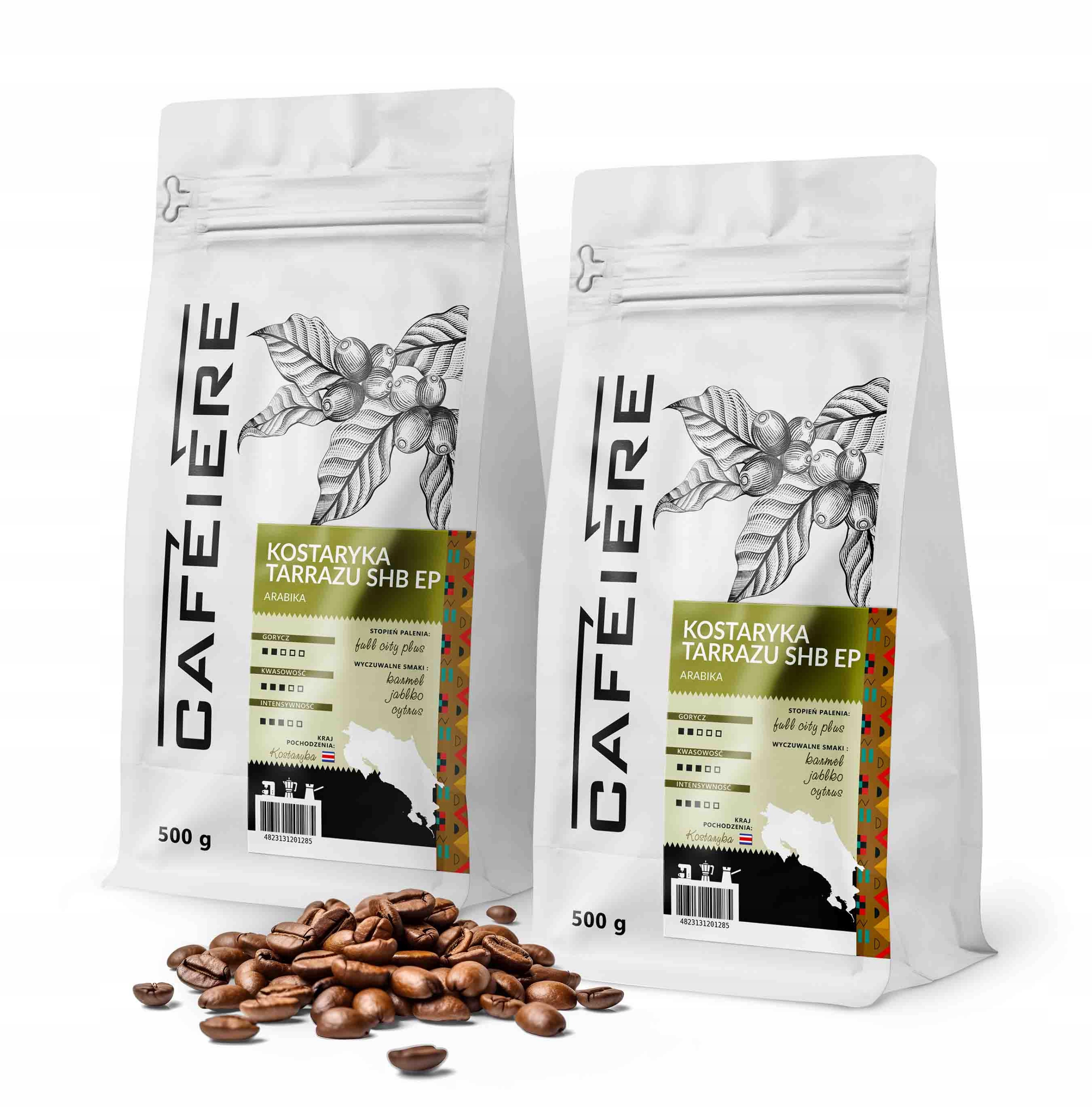 Levně Káva zrnková 1 kg Kostarika Shb Ep Tarrazu 500 g x2 Čerstvě pražená Arabica