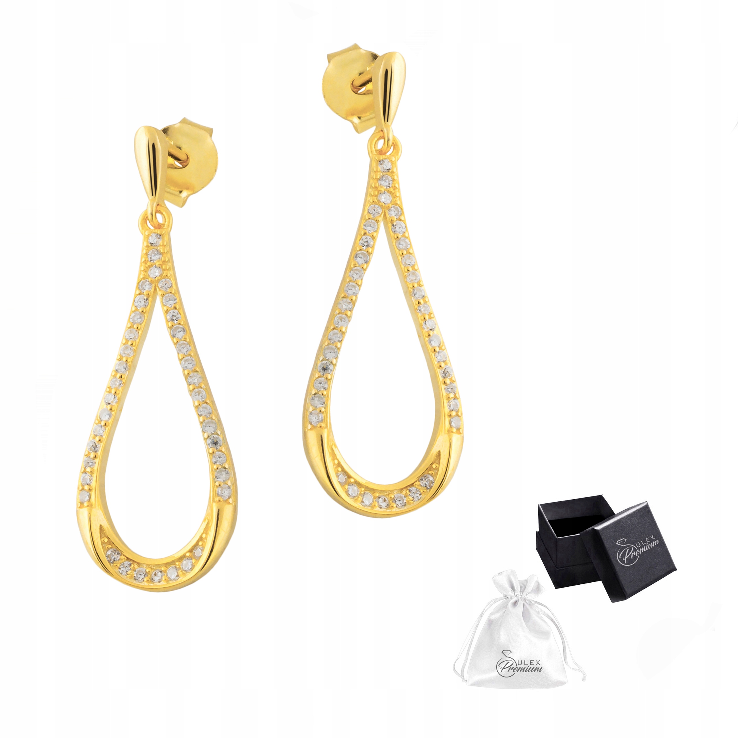 Stříbrné náušnice ryzost 925 Elegantní jemné zlaté náušnice se zirkony pro ni