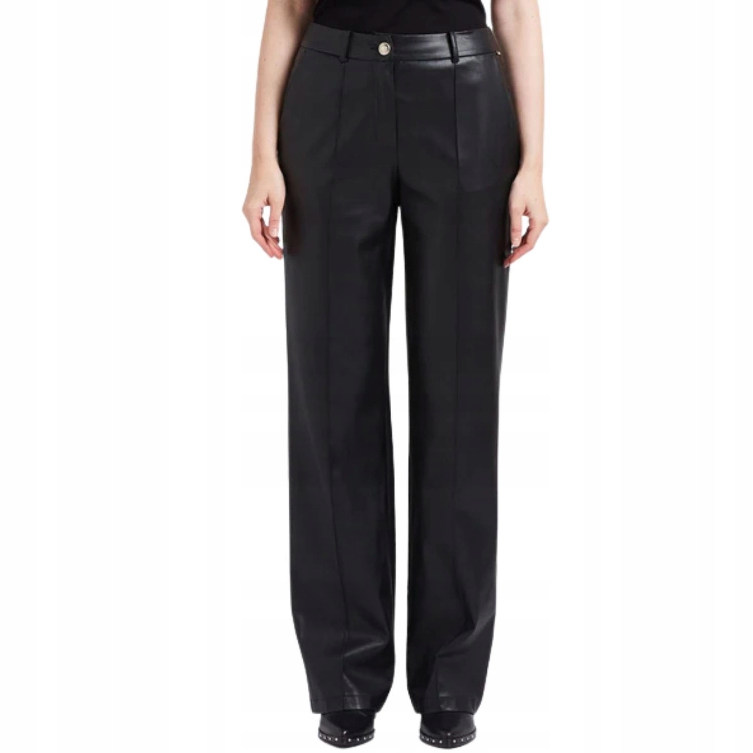 Dámské kalhoty Liu Jo černé, elegantní, imitace kůže, vysoký pas, velikost 42 M