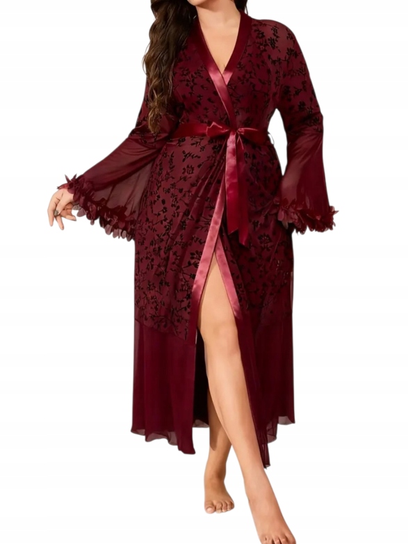 Smyslný bordový župan s krajkou Luxus Elegance Ženskost 54 56 7xl 8x