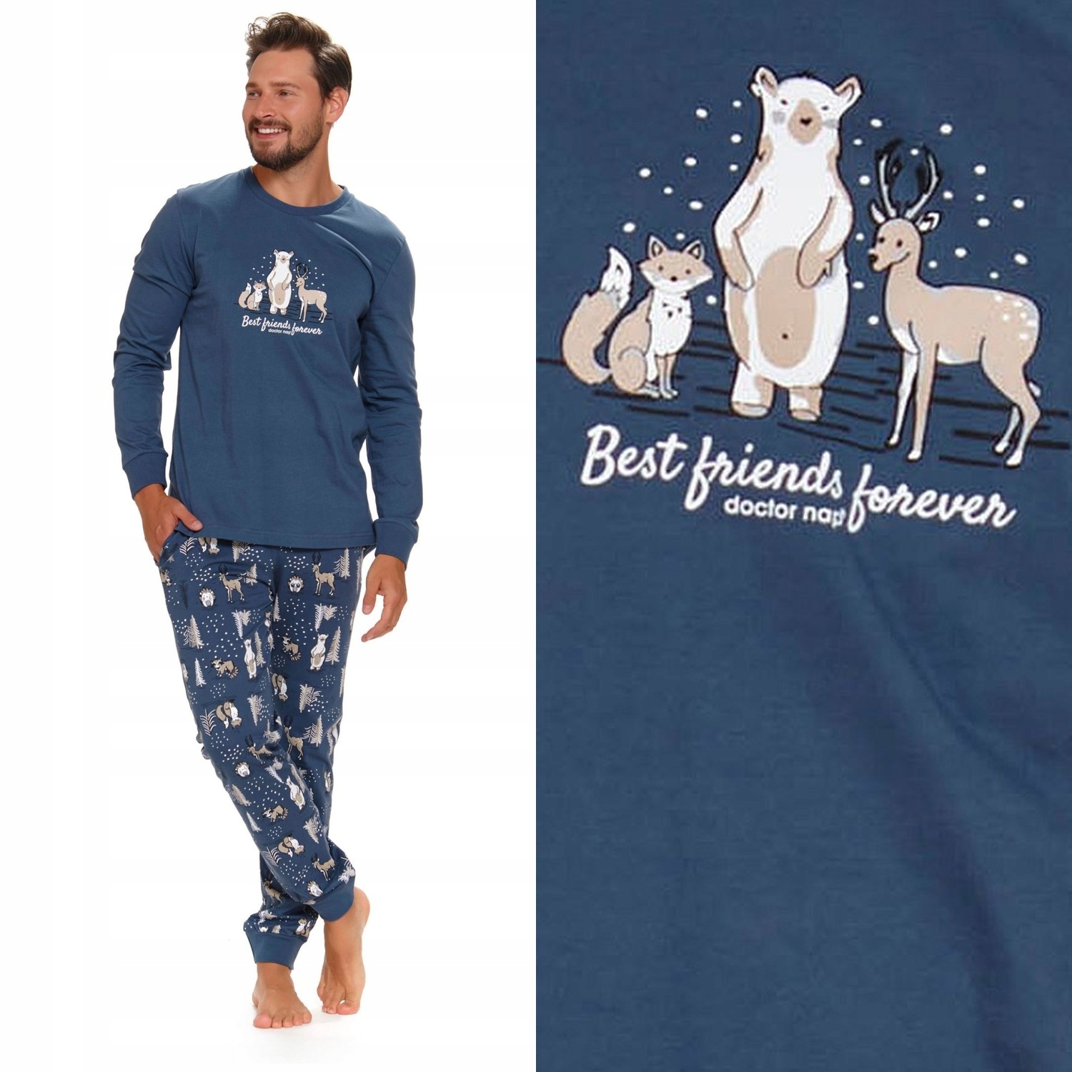 Pánské pyžamo Doctornap Pmb 4329 deep blue plus bavlněné s kapsami 2XL