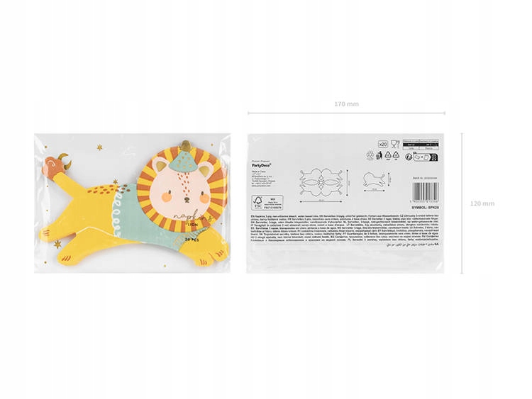 Serwetki papierowe na urodziny Roczek lew urodzinowe 16x10 cm 20 sztuk Szerokość produktu 20 cm