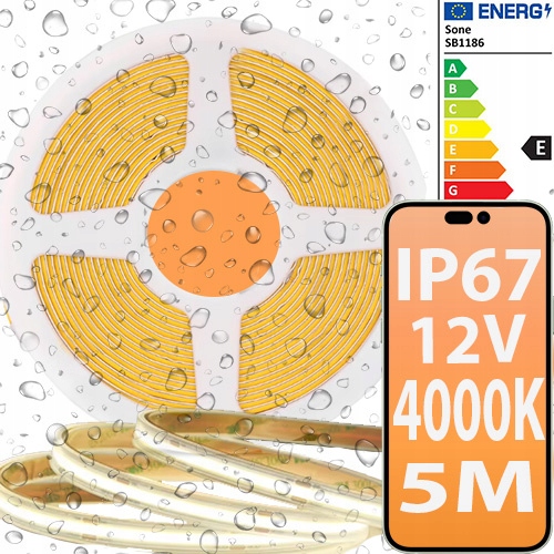 Led pásek Cob Bílý 12V neutrální 320D 8W 4000K IP67 Vodotěsný venkovní