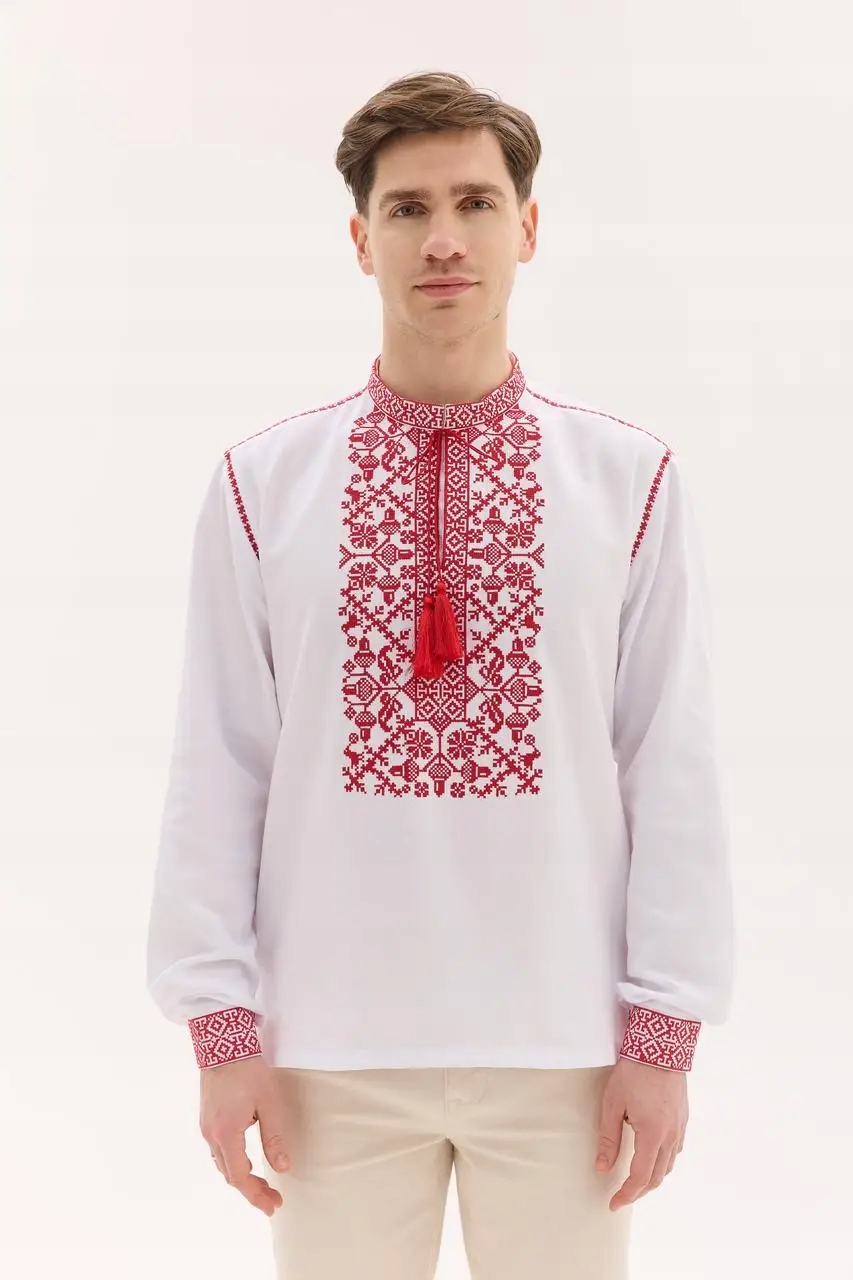 Pánská lidová košile, bílá lidová košile s křížkovou výšivkou, symbol dubu r.XL