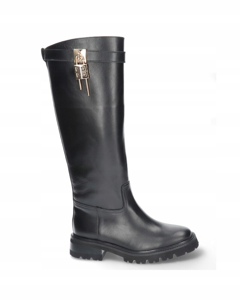 Dámské kozačky na platformě klasické kozačky se zlatým visacím zámkem Karino 38