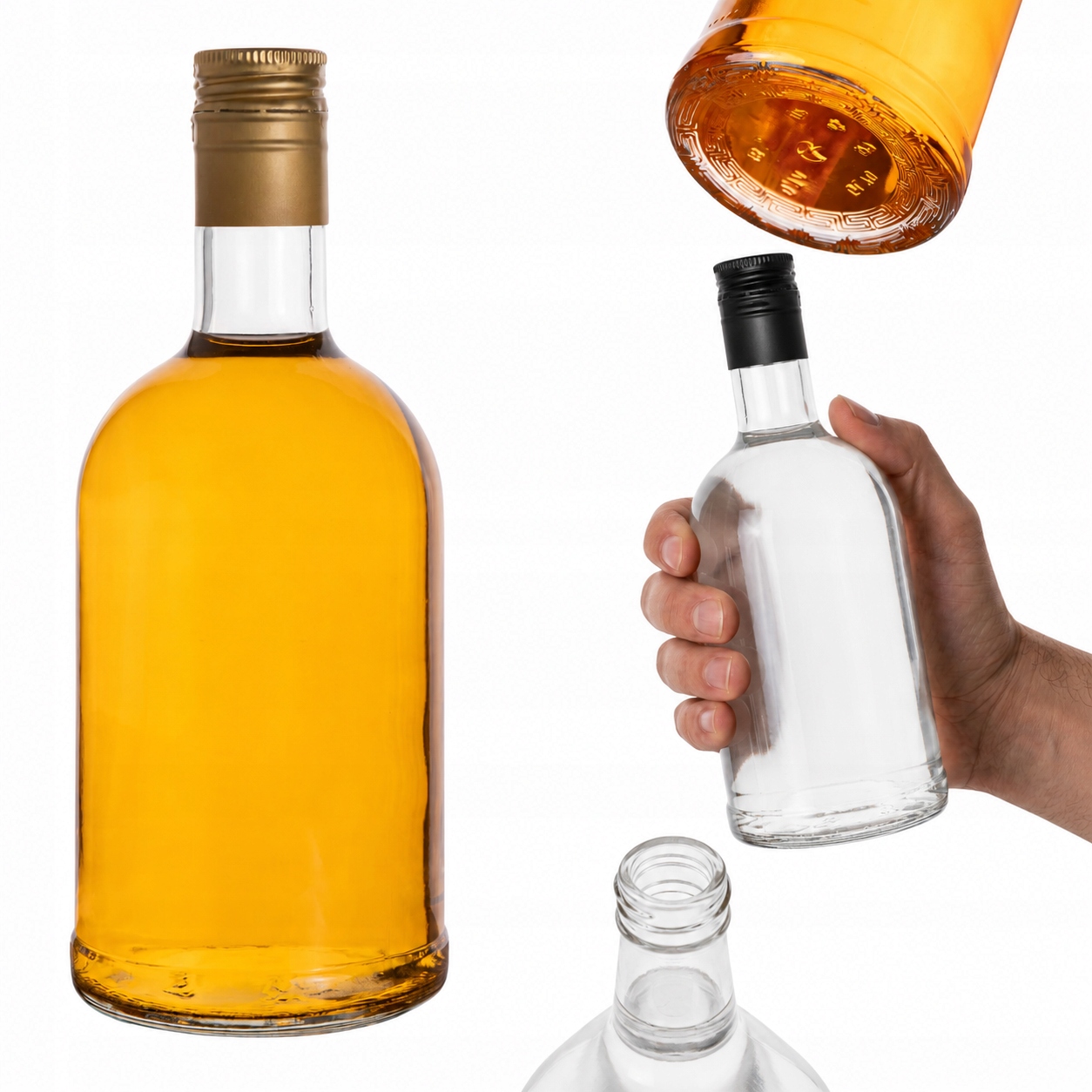 20x Skleněné Lahvičky na Bimber Vodky Domácí Tadeáš 500 ml dlouhé šroubovací uzávěry