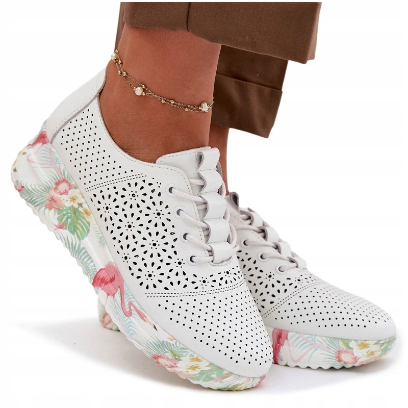 Dámské Polobotky Z Přírodní Kůže, Krajkové, Vzorované, Bílé 37