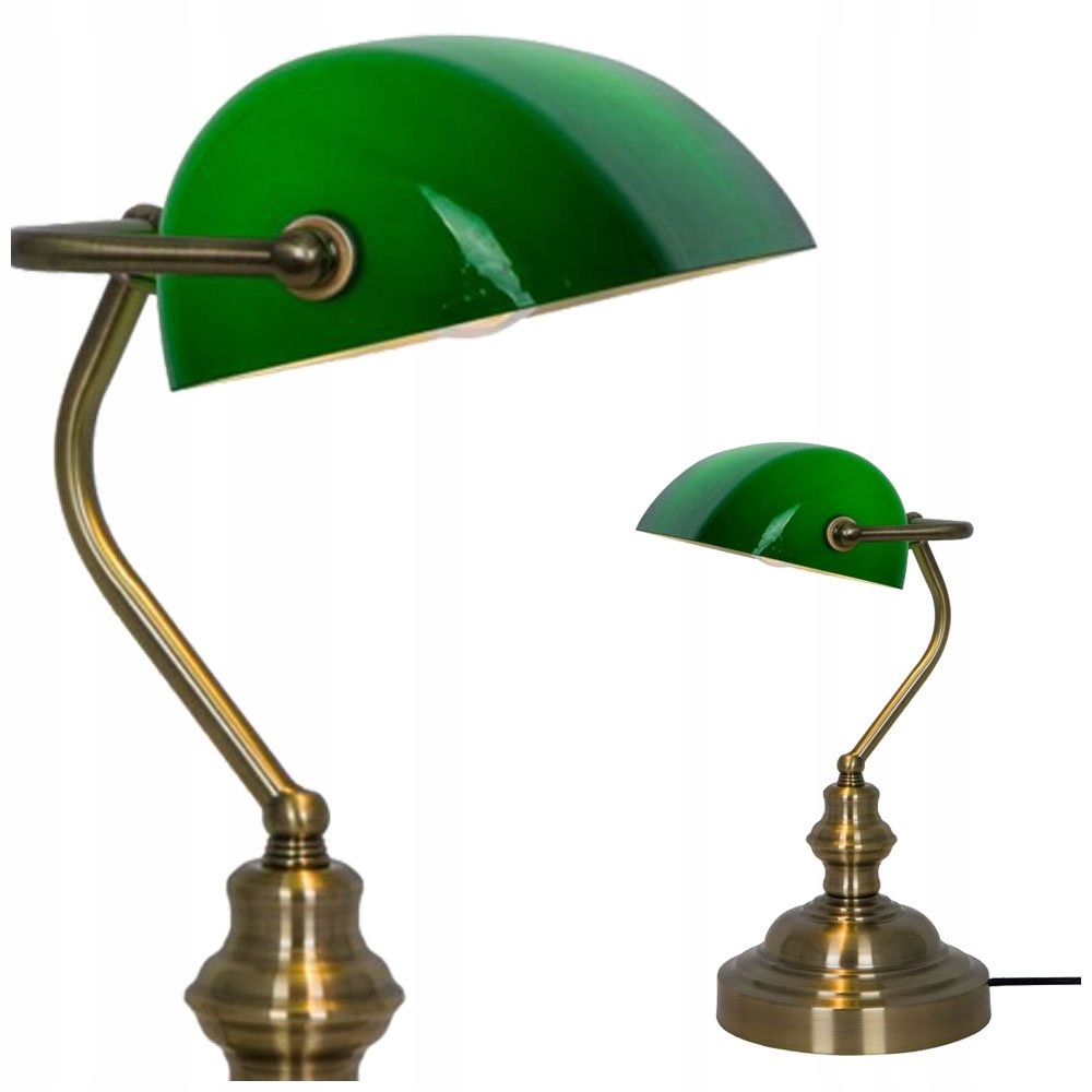 Stolová bankárska lampa Edes, nočná, so zeleným tienidlom a mosadznou pätkou