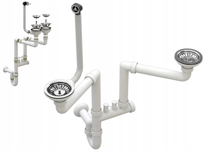 Zlewozmywak czarny granitowy DWUKOMOROWY z ociekaczem bateria kuchenna DUET Linia Duet