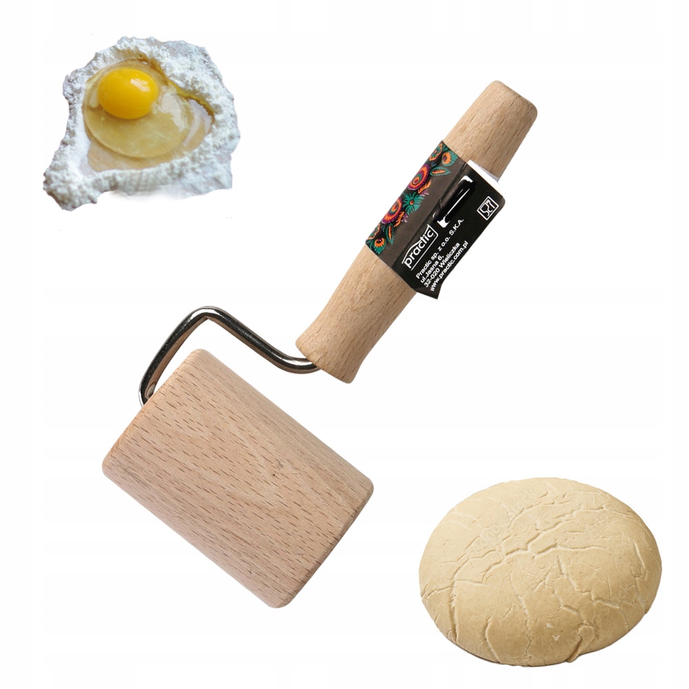 Wałek drewniany z rączką do przygotowania ciasta pizzy Practic 17 x 7 cm