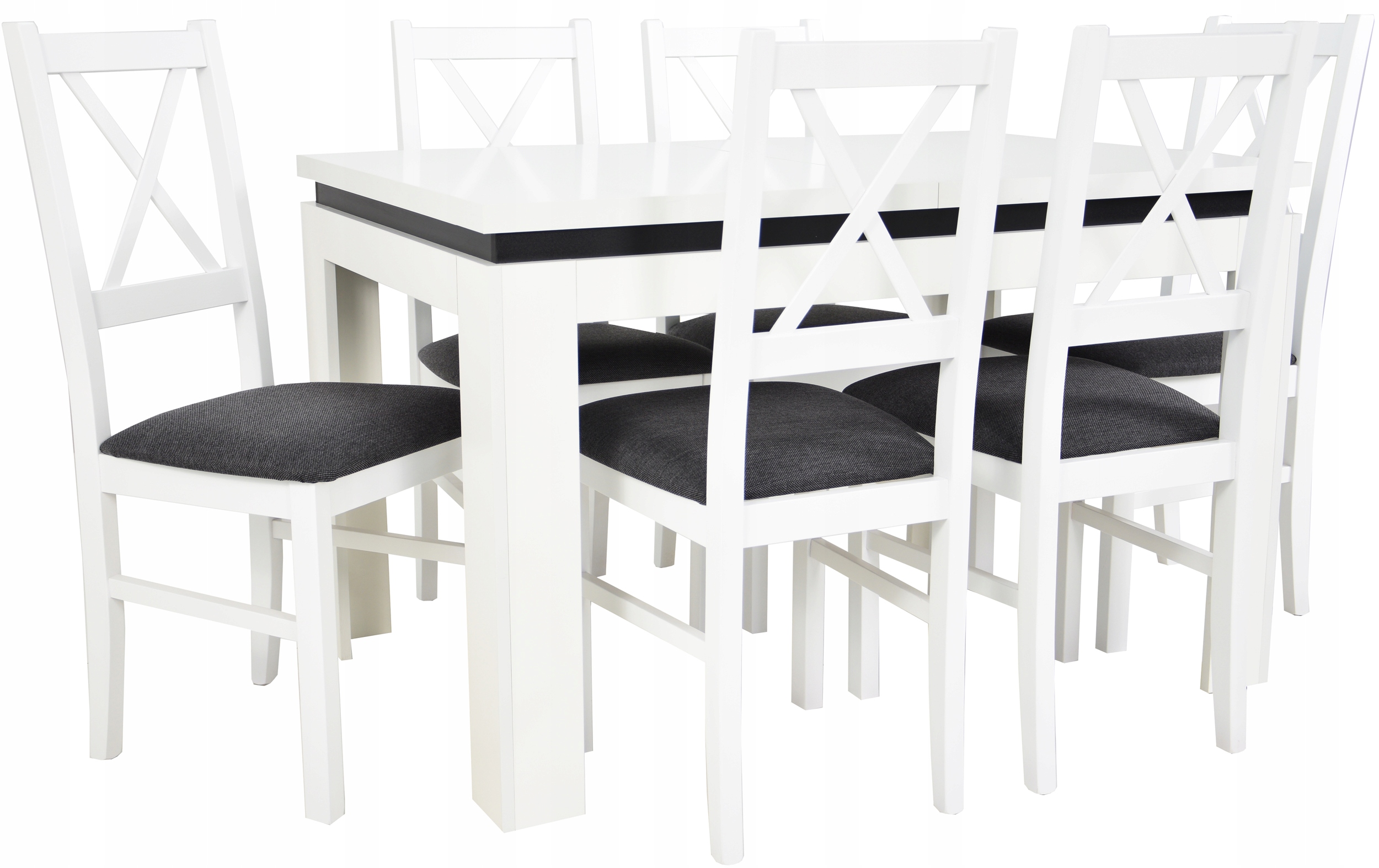 BIAŁO CZARNY Stół ROZKŁADNY i 6 krzeseł z DREWNA